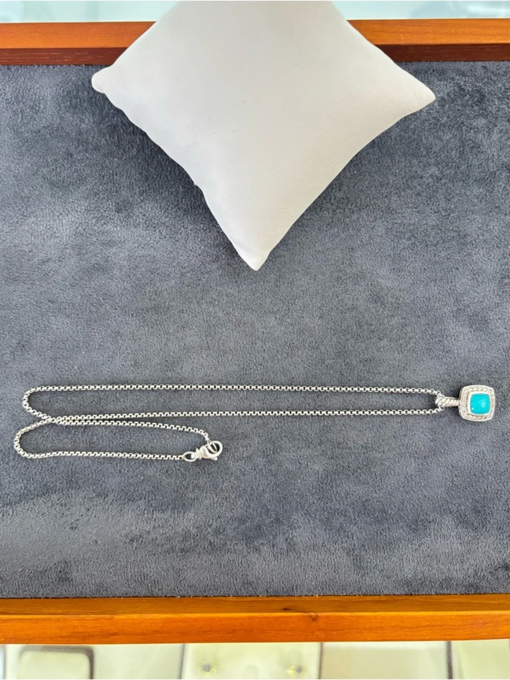 David Yurman Petite Albion Pendant Necklace with Turquoise & Diamonds 17" - Picture 5 of 9